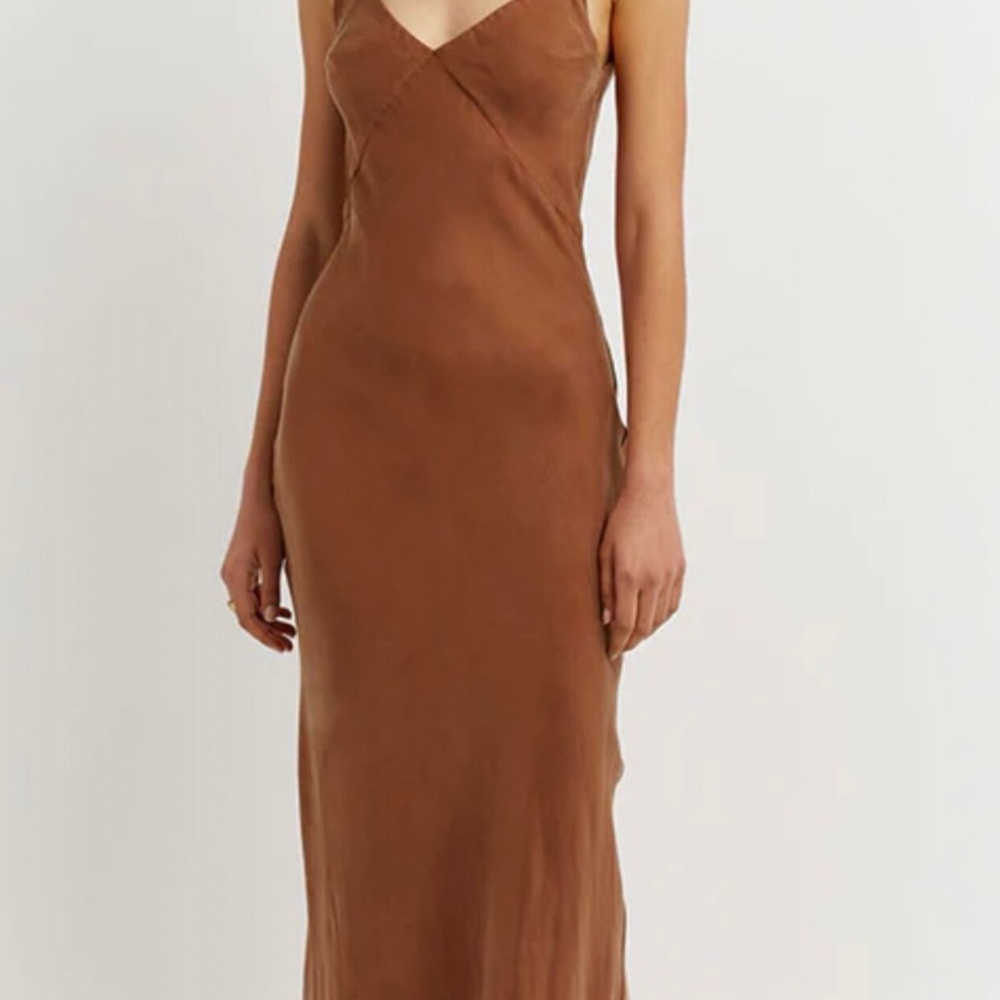 Dissh Kendall Slip Midi Dress Brown Silk